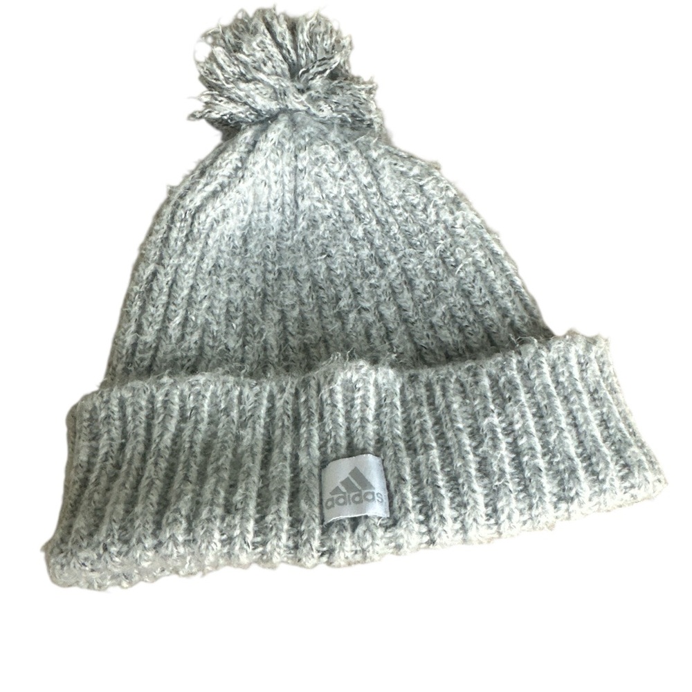 Adidas Light Gray Knit Beanie with Pom-Pom